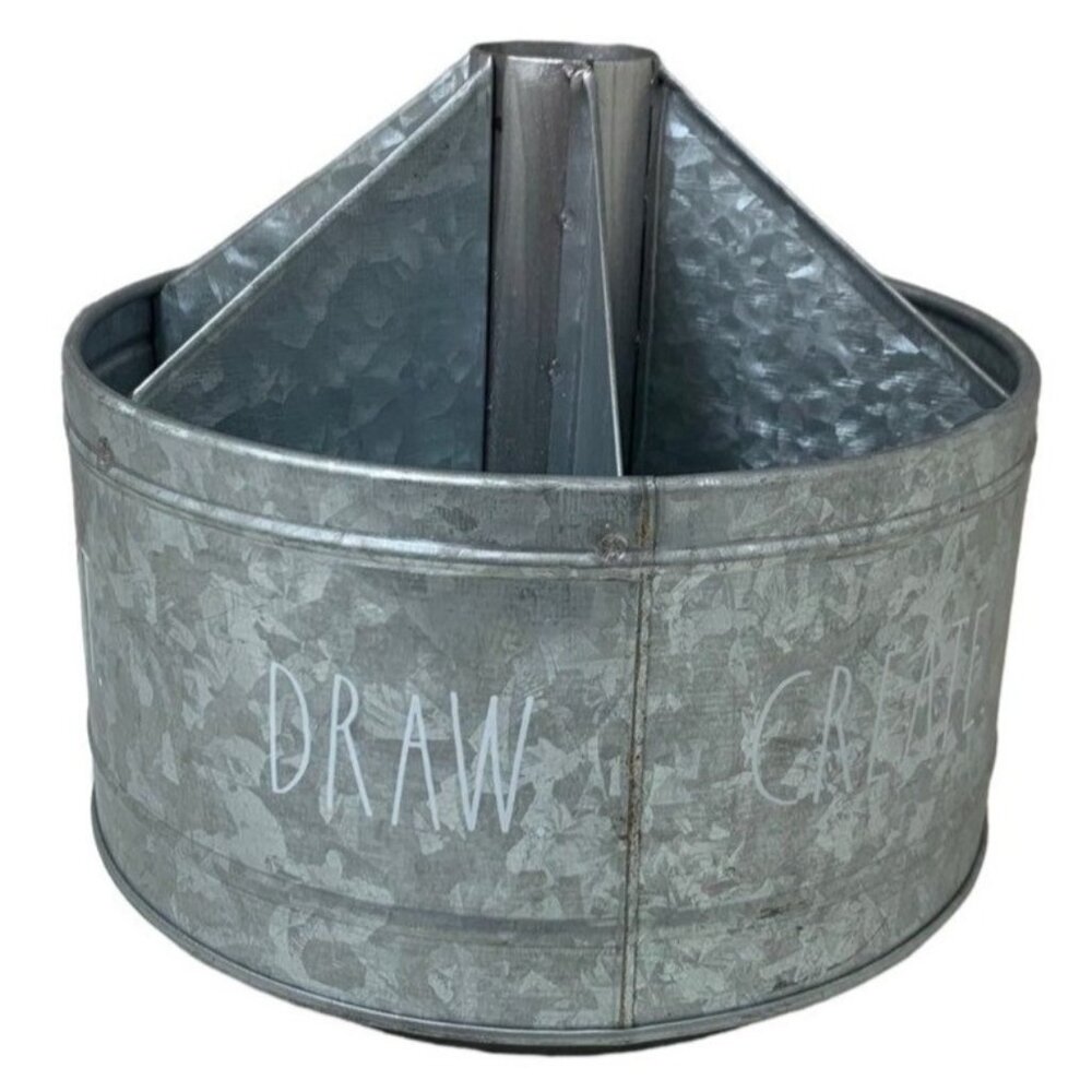 RAE DUNN Galvanized Metal Rotating Organizer With 6 Compartments For Home/Office